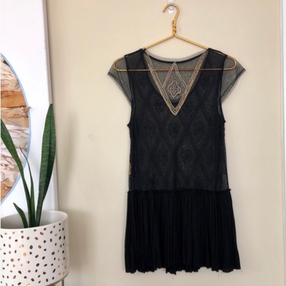 Free People Black Short Embellished Peplum Shirt M - Picture 5 of 8